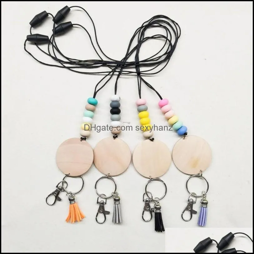 Wholesale personalized silicone bead pencil necklace blank disc tassel pendant chain multicolor GWF12318