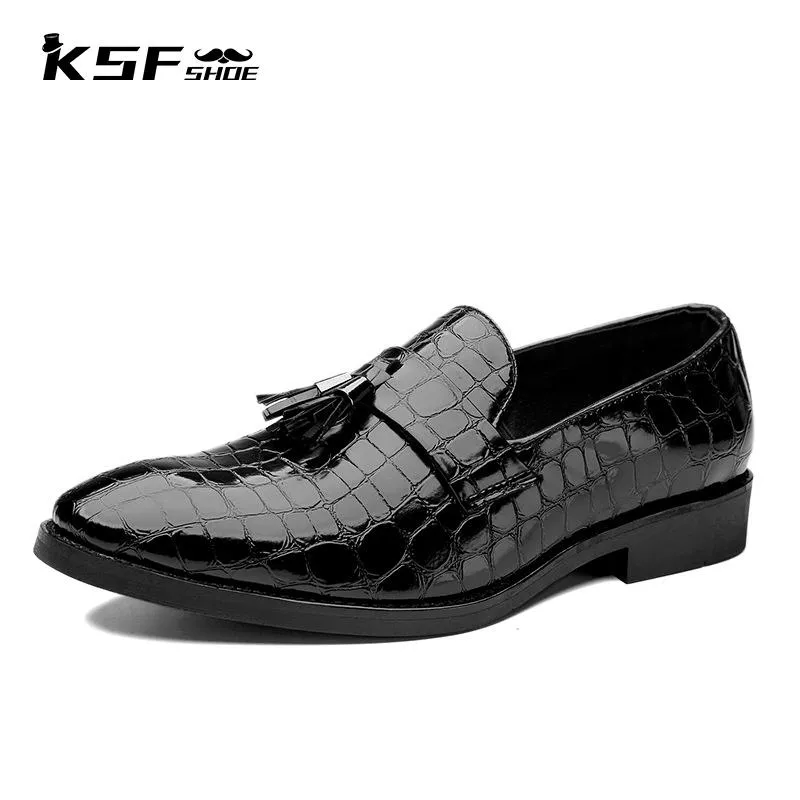 Sapatos de vestido KSF sapata mocassins oficiais para homens festa borla borla em gravização original designer de luxo