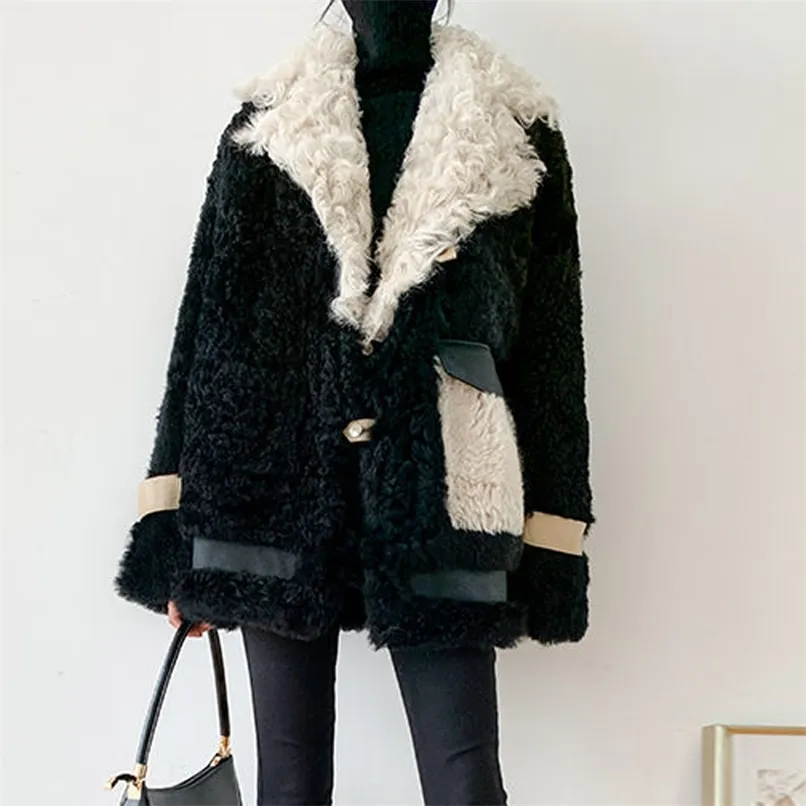 여성 가을 ​​겨울 패션 양털 모직 모피 코트 여성 두꺼운 따뜻한 부드러운 가짜 모피 재킷 오버 코트 캐주얼 겉옷 211019