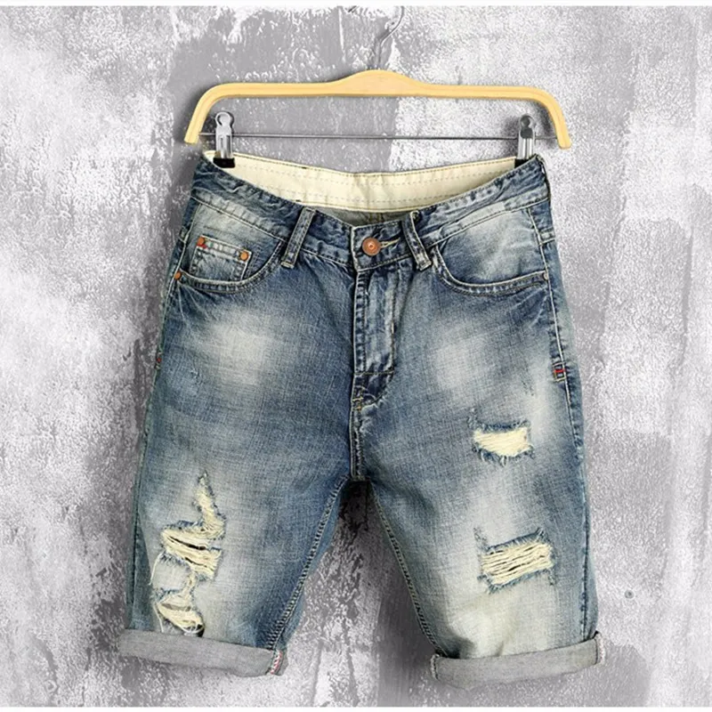 Hommes Denim Shorts Été Mode Tendance Mâle Bermuda Skate Board Harem Jeans Designer Vêtements Jogger Cheville Ripped Wave 38 40