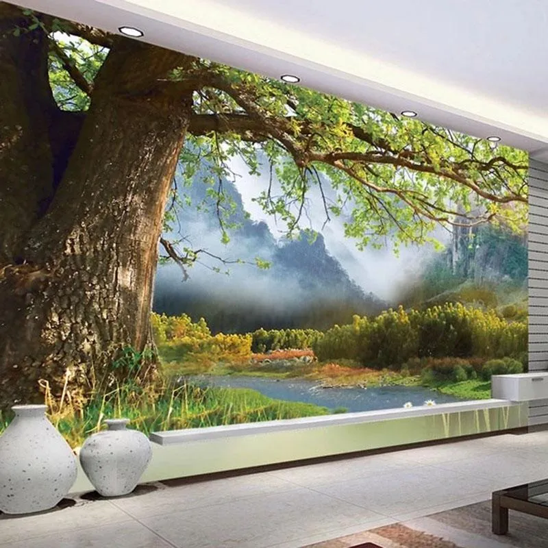 壁紙ポリ塩化ビニールの自己粘着壁紙3 dの木の風景壁画リビングルームテレビソファーベッドルームの背景壁絵画パペルデパーデーサラ