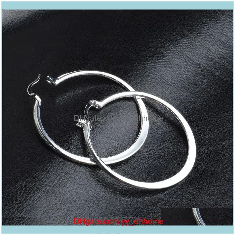 Real 925 Sterling Silver Oval Big Hoop Earrings For Women Flat Thin Round Wedding Jewelry Accessory Punk Brincos Joyas De Plata &