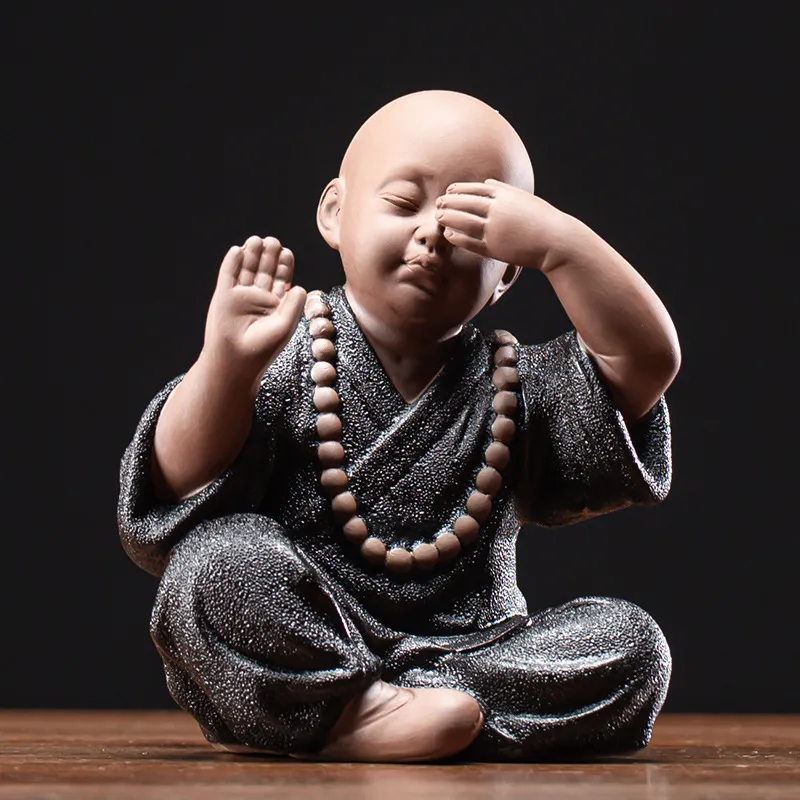 瞑想の赤ちゃんの仏像園屋外の仏陀の置物の装飾禅4 Nos Monk Sculpture