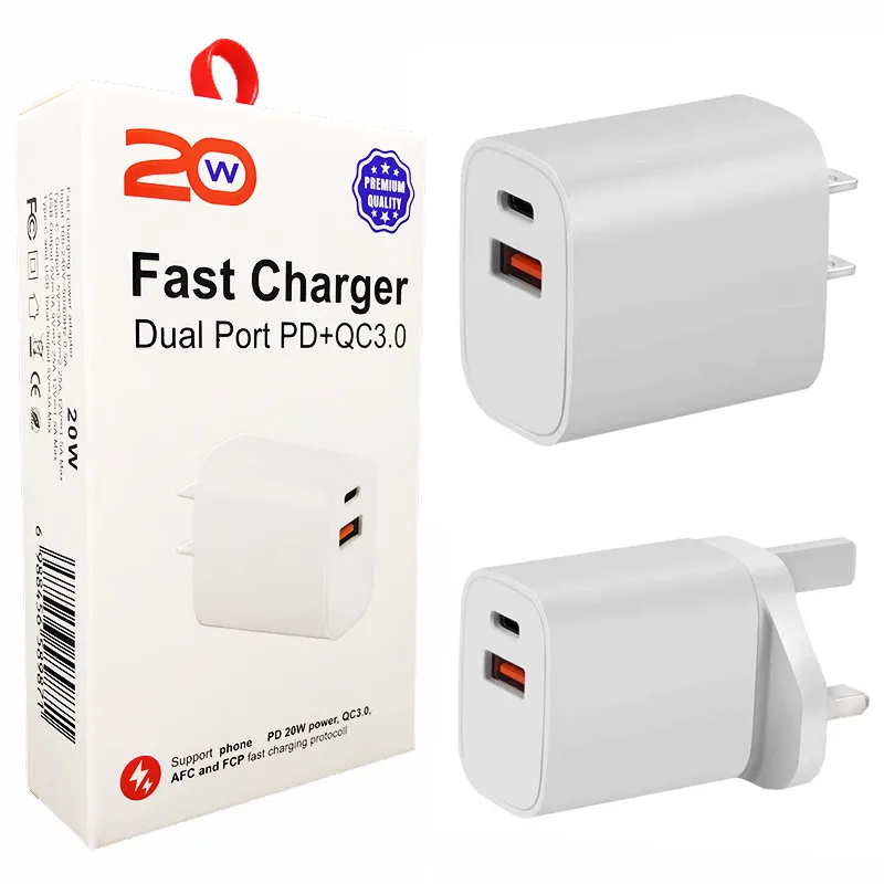 20W Snelle USB-C-oplader Snelle lading Type C PD Opladen EU US Plug Adapter QC 3.0 voor smartphone met doos