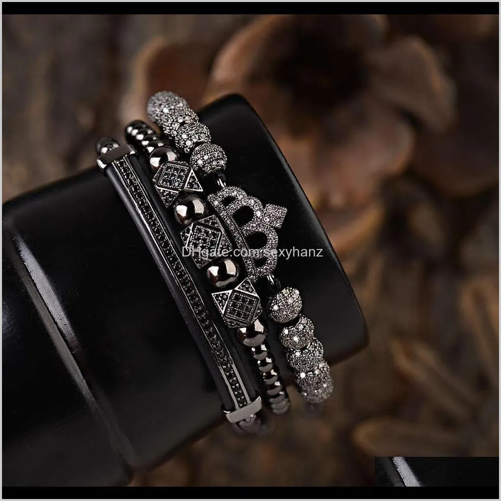 hot selling micro inlaid crown three piece set lovers bracelet