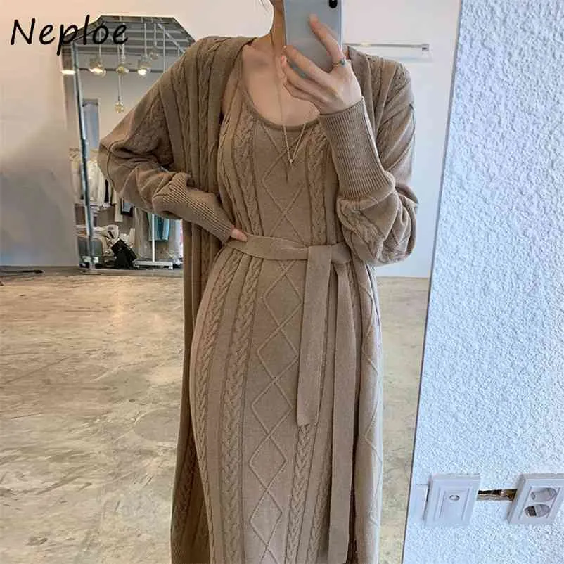 Autumn Twist Patchwork Dress Chic Long Knitted Sweater Dresses Solid Color Sexy Camis Split Femme Vestidos 210422