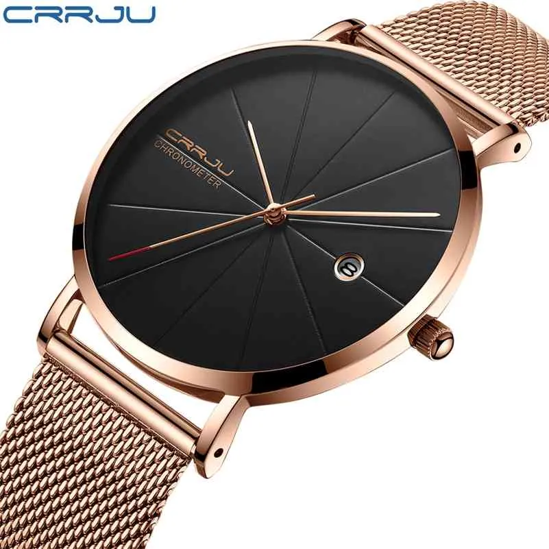 CRRJU Moda Simples Marca Relógios Elegante Luxo Homens Aço Inoxidável Malha Alta Ultra-fino Dial Relógio Homem Casual Quartz-Assista 210517