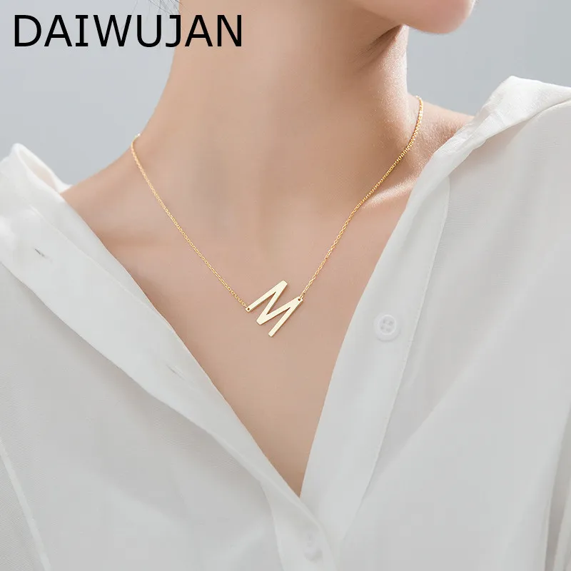 DAIWUJAN-collar con colgante de letra de Plata de Ley 925 Simple, Gargantilla con inicial de Color dorado, collares para mujer, regalo de cumpleaños para Amiga