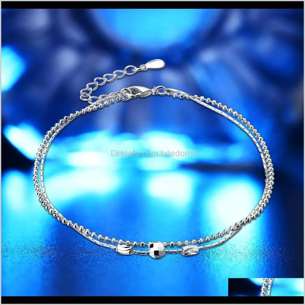 Sexy Ankle Bracelets Beach 925 Sterling Sier Double Layers Anklets Jewelry For Women Boot Foot Ship Drop Delivery 2021 Yc9D2