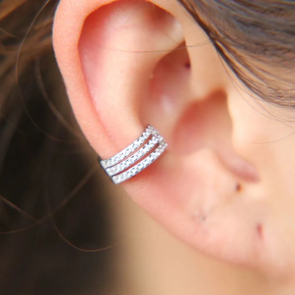 three cz line half circle 925 sterling silver ear cuff delicate minimal women no piercing Cuffs lovely earring for girl