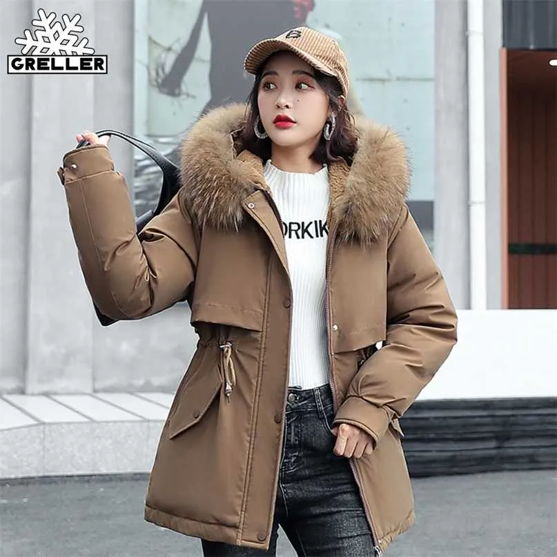 GRELLER Short Autumn Winter Coat Women Casual Fur Lining Parkas Hooded Jacket Clothing Outwear Female 211008