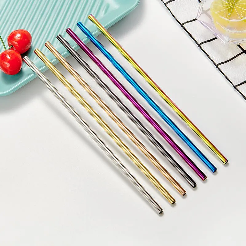 6*215mm 304 Stainless Steel Straw Bent And Straight Reusable Colorful Straw Drinking Straws Metal Straw Cleaner Brush Bar Drinking Tool