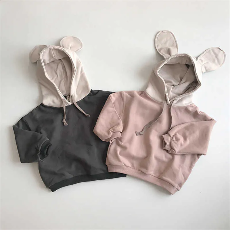 Lente Herfst Baby Jongens Meisjes Kleding Katoenen Hooded Sweatshirt Konijn en Bear Ears Kinderkinderen Sportkleding Kleding 210615