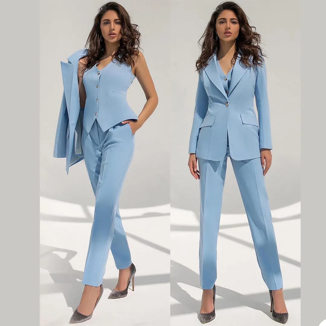 Red Carpet Fashion Blazer Suits Sky Blue Women Business Pants Suit Leisure Ladies Club Party Wedding Outfit (giacca + gilet + pantaloni)