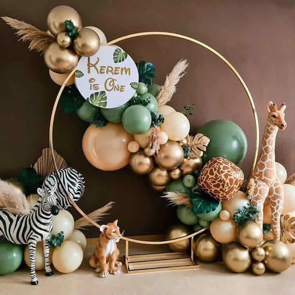 86pcs Bean Green Balloon Garland Kit Balão Arco Arco Cadeia Animal Safari Tema Do Partido Suprimentos Selvagem Um Aniversário Decorações De Festa 210626