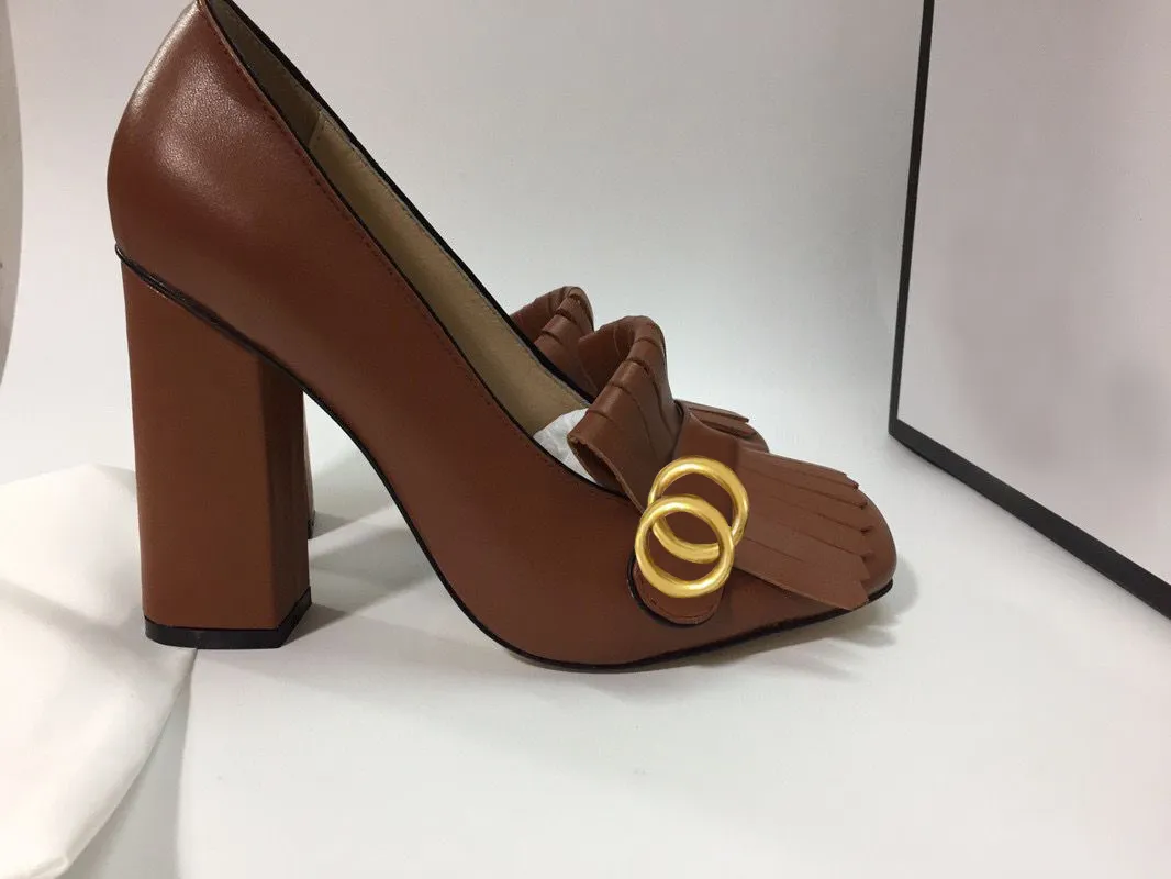 Chaussure bateau classique talon haut Chaussures de designer en cuir Talon pais talons hauts 10cm 100 cuir de vachette Glands T te ronde Bouton en