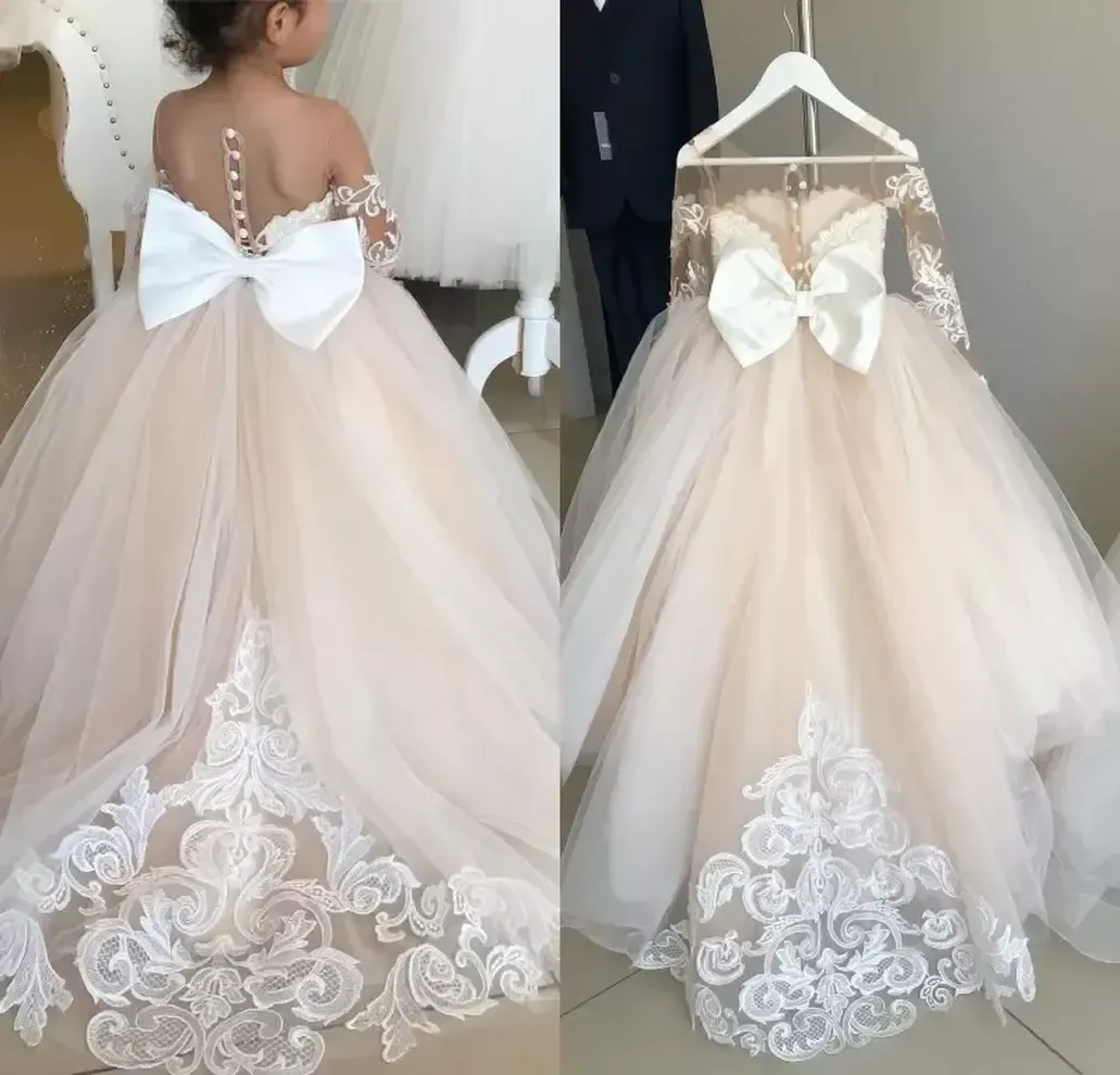 4-8 ans dentelle Tulle fleur fille robe arcs enfants première Communion robe princesse robe de bal robe de soirée de mariage FS9780