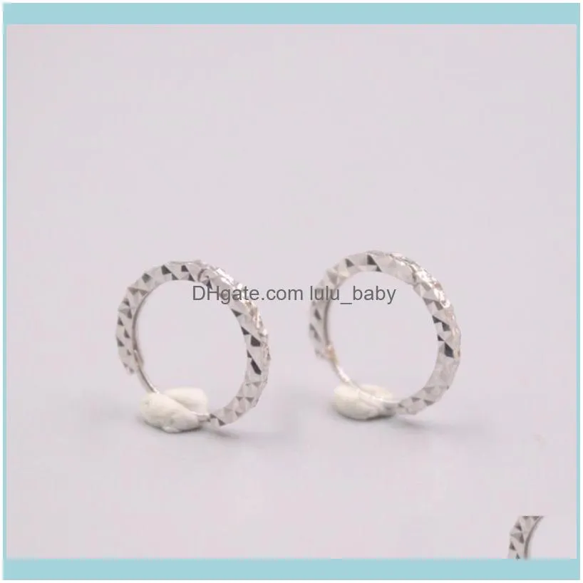 Real Pure 18K White Gold Earrings Carved Circle Hoop Men Woman Gift 0.9g & Huggie