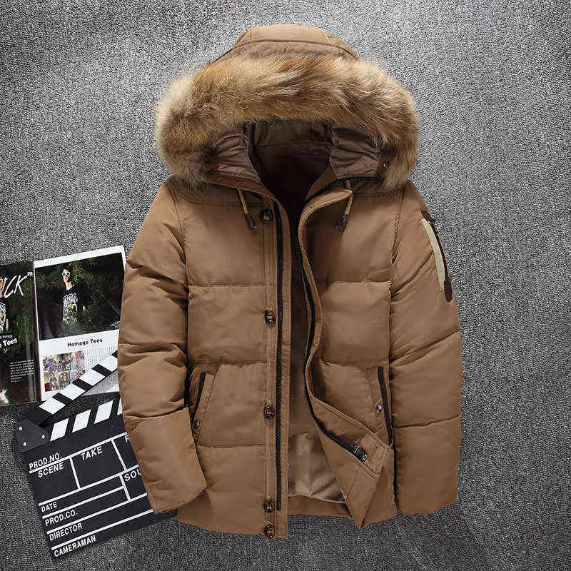 2021 Brand Winter Jacket Män Vit Duck Down Jacket Mäns Tjock Varm Snow Parkas Jacka Overcoat Windbreaker Hooded Warm Parkas Y1103
