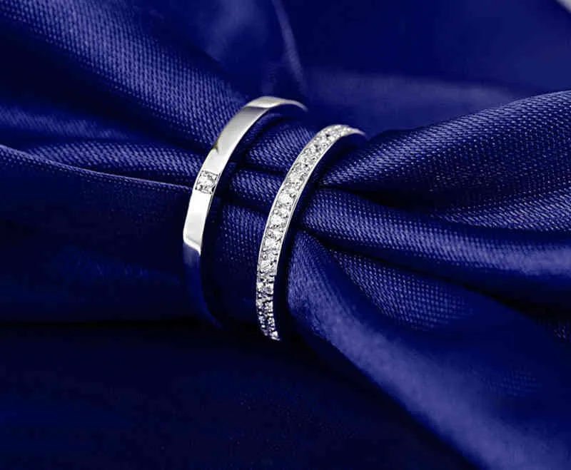 Basit Ins Ring Çift Bir Çift S925 Ayar Gümüş Yüzükler Basit Erkekler Ve Kadın Simülasyon Elmas Düğün