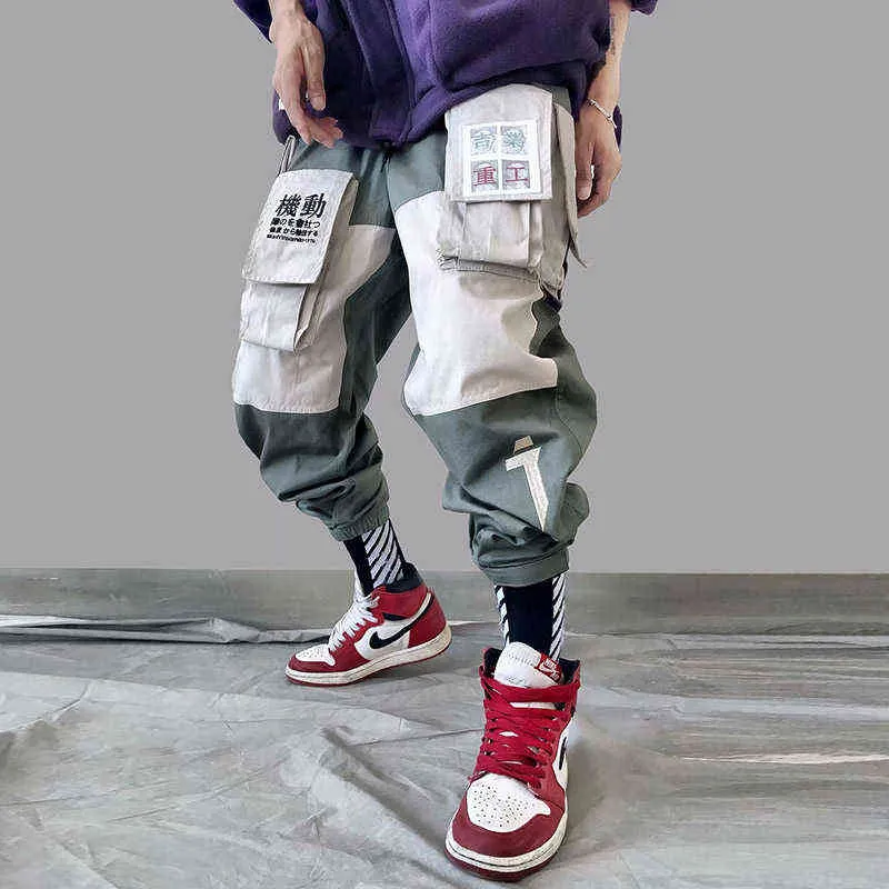 Tuta da cucitura maschile che ripristina i sensi antichi ricamo Pantaloni cargo tasca pantaloni mobili per il tempo libero fascio Harajuku Abbigliamento da uomo H1223