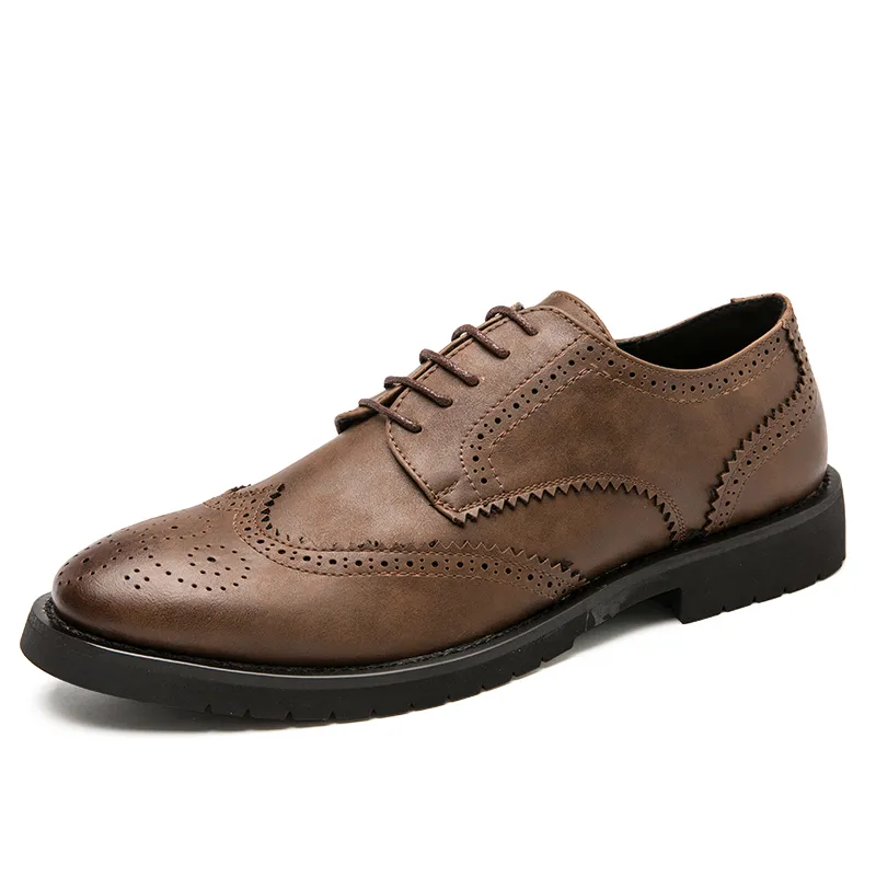 Men Brogue British Casual Dress Shoes Male Gentleman PU Leather Footwear Semi formal Men Loafers Thick Sole Zapatos Hombre