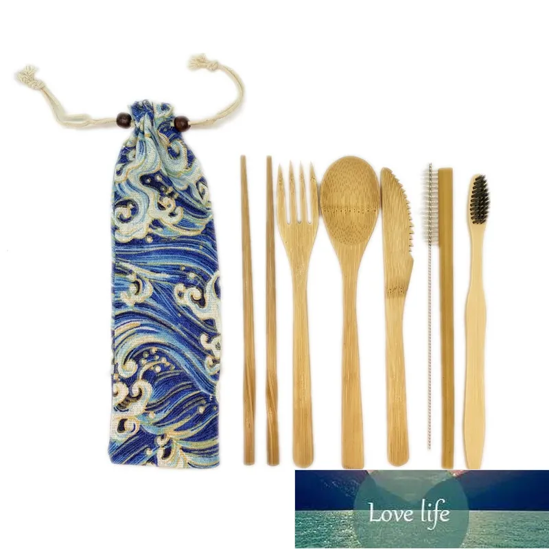 Portable Flatware Travel Set Bamboo Cutlery Reusable Bambu Toothbrush Wooden Knife Fork Spoon Outdoor Tableware Camping Cutlery Factory price expert design