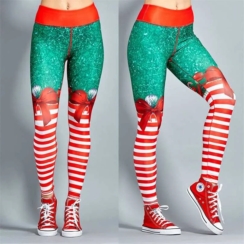 女性のためのクリスマスのズボンのカジュアルな弾力性のある伸縮性のあるレギンスのムヤーハイウエストのトレーニング印刷の伸縮性のあるズボンレギンス211204