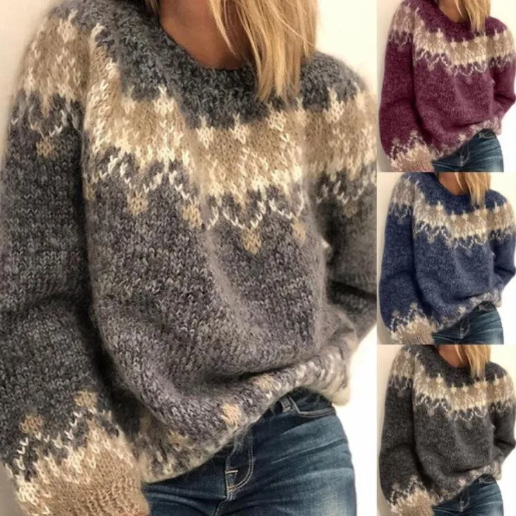 Женские свитера 2021 осень зима женские пуловер повседневный свободный свитер с длинным рукавом круглые воротники вязаные дамы трикотажные вершины