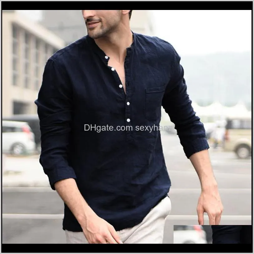 the new 2020 men pure color baggy linen short sleeve button pocket vintage men shirts tops camisa masculina shirt streetwear