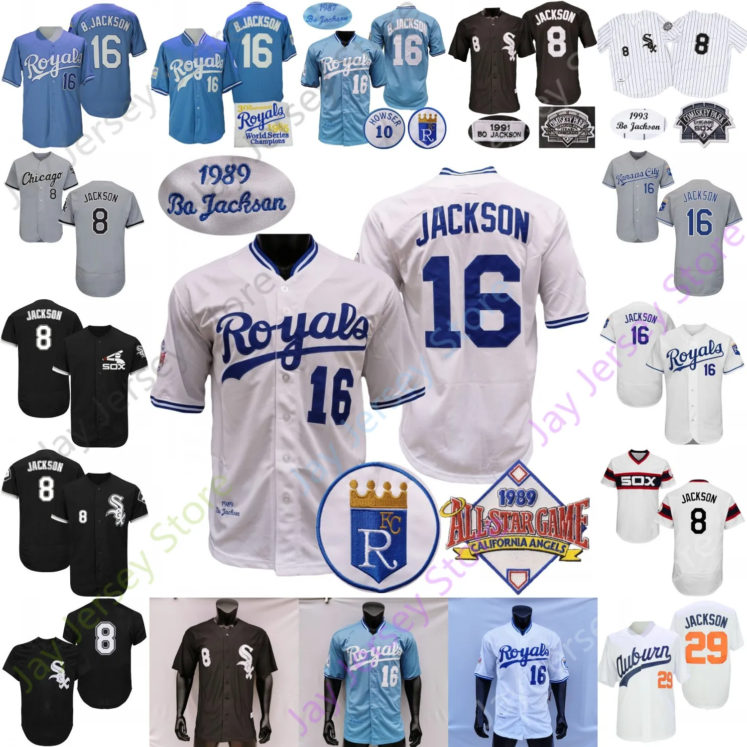 Bo Jackson Jersey Vintage 1985 Gire Back Blue 1987 1989 White Cooperstown College Baseball Asg Patch Gris Negro Tamaño Adulto
