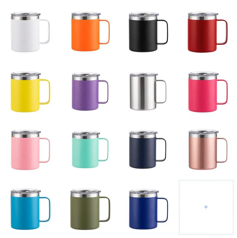 12oz Tuimelaar Roestvrij staal Koffie Bekers met Handvat Dubbele Wall Vacuüm Geïsoleerde Tuimelaars Travel Cups Thermos Deksels FHL316-WY1647