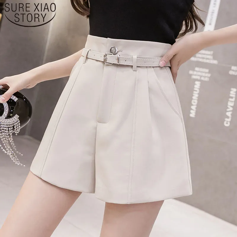Sommar ankomst koreanska stil casual damer shorts mode hög midja a-line tjejer elegant brett ben 8644 50 210508