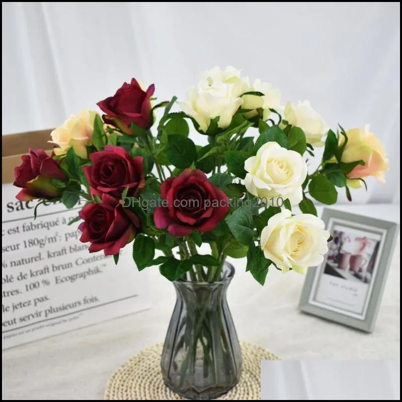 Single Stem Rose Model Single-head Silk Flower Wedding Hall Decoration Home Artificial Decorative Flowers & Wreaths
