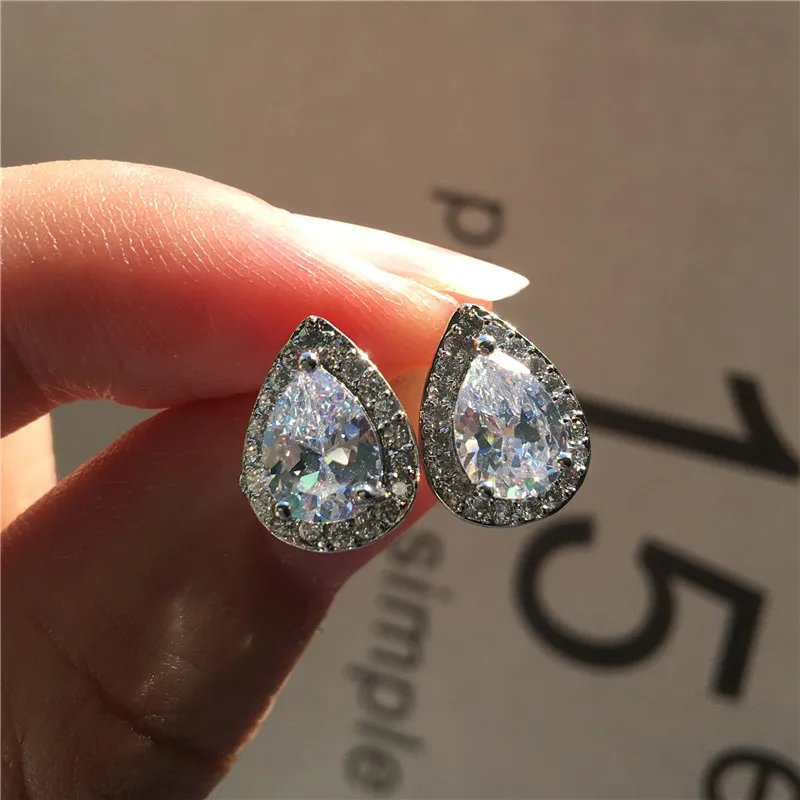 Luxury Female Crystal White Zircon Stud Ear-Rings Boho Rose Gold Color Double Earring Vintage Wedding örhängen för kvinnor 2024 AA