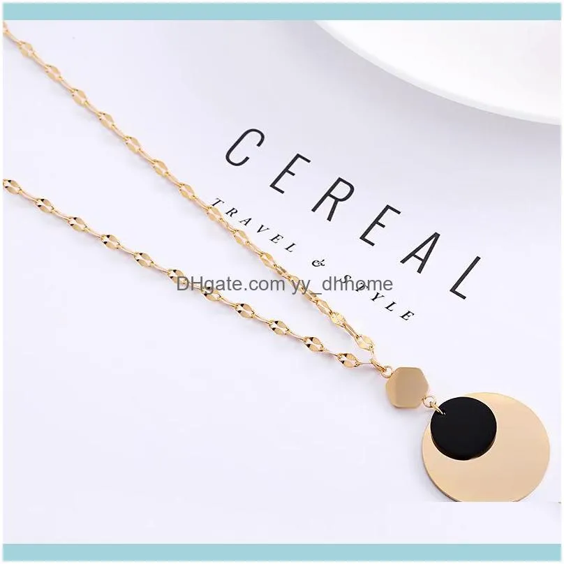 Pendant Necklaces TY36 Classic Black Gold Two-tone Wild Long Sweater Chain Titanium Steel Rose Jewelry