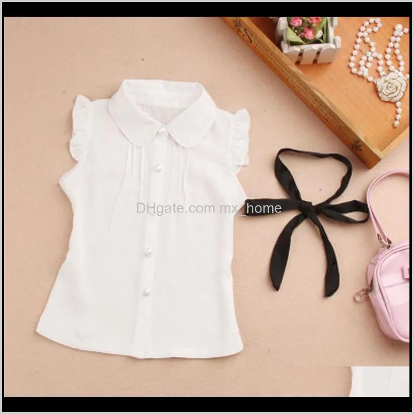 girls summer top children sleeveless white blouses black bow shirts for teenage school girl chiffon lace blouse 2-16 years 210305