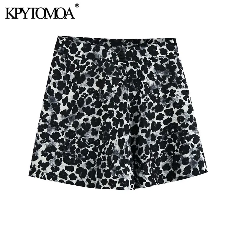 Kvinnor Chic Fashion Animal Print Loose Shorts Kjolar Vintage High Waist Zipper Fly Female Skort Mujer 210416