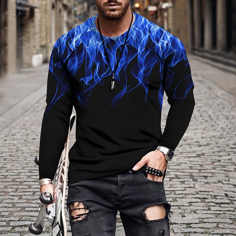 T-shirts Hommes MaleT Chemise Streetwear Flamme Imprimer Homme Tee Casual Slim Manches Longues Pour Hommes Top Camiseta Hombre S-5XL
