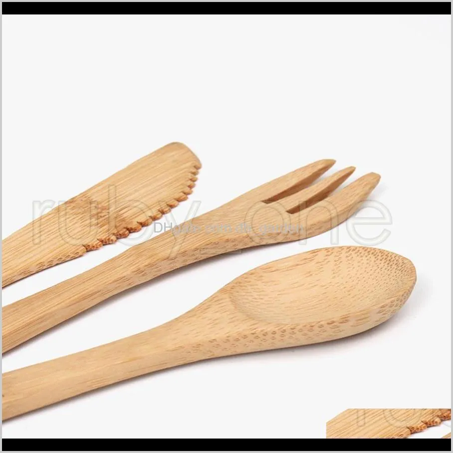 bamboo tableware set 16cm natural bamboo cutlery dinnerware knife fork spoon outdoor camping dinnerware set kitchen tools 3pcs/set