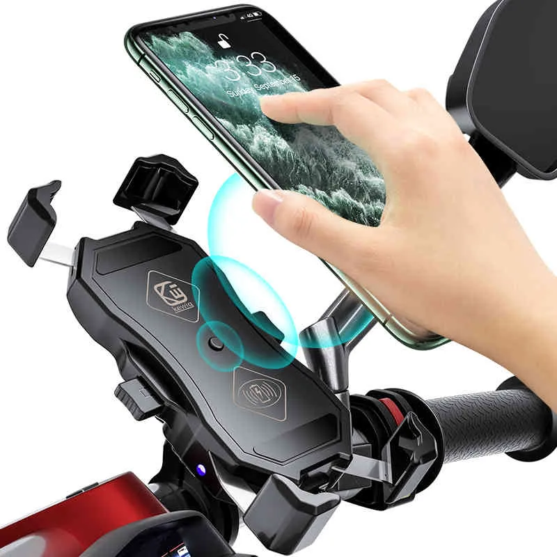 Motorcycle Phone mounting Holder car 15W Wireless Smart Charger QC3.0 Wire Charing 2 in 1 Semiautomatic Stand 360 Degree Rotation Bracket