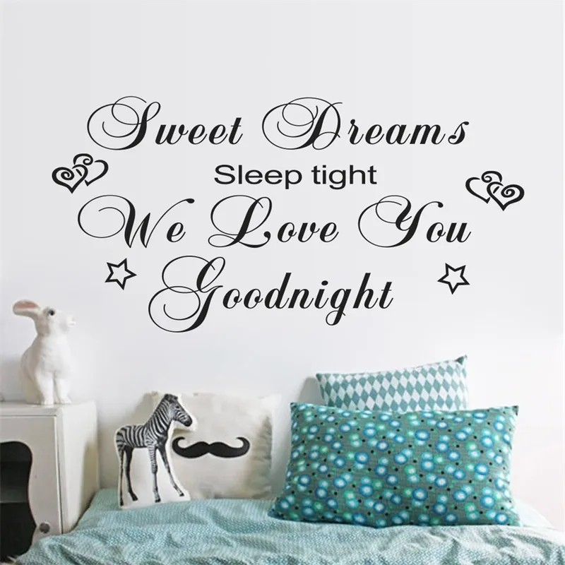 Postacie "Dreams Love Nightght" Naklejka ścienna Sypialnia Wymienny Naklejki Ścienne Home Decor Decoracion VinylBlack 57 * 114cm 210420