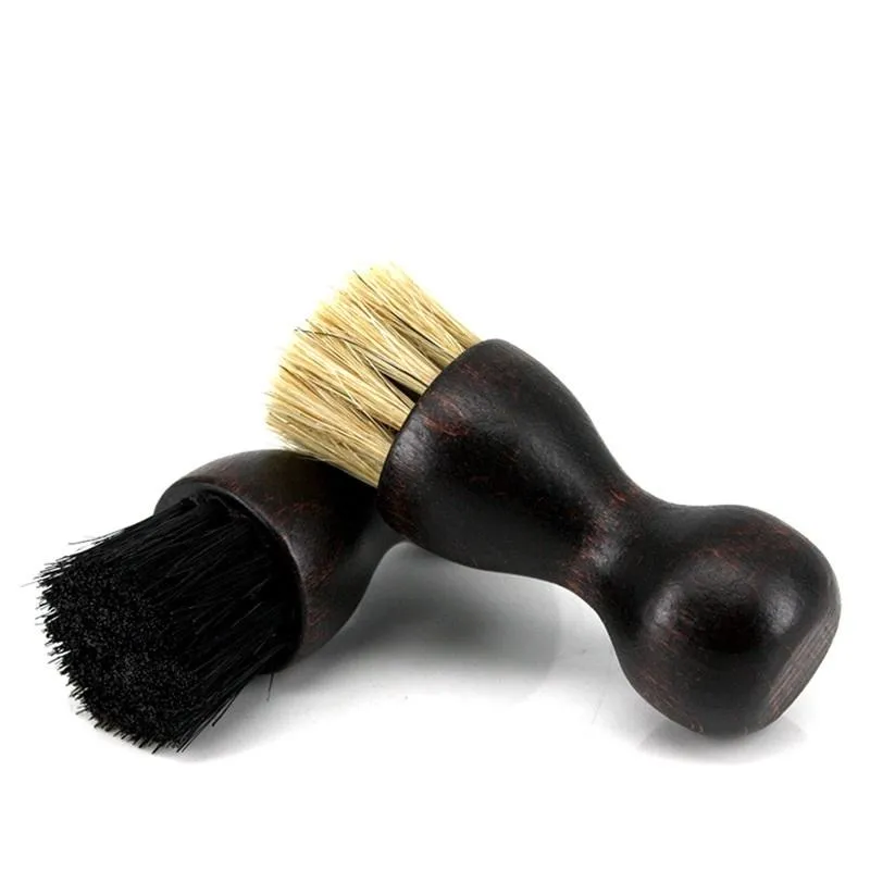 Wooden Shoes Brush Handle Natural Bristle Horse Hair Shoe Shine Buffing Cleaning Polishing Tool Gadget