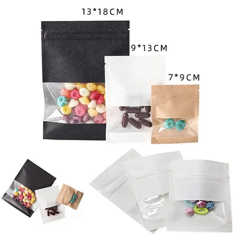 100st / mycket Brun Kraft Paper Bag Zipper Food Storage Bags Luktsäker provpåse för torkad frukt kaffe te