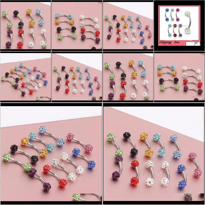 e10 eyebrow ring 30pcs/lot mix 10 color shamballa disco ball eyebrow stud piercing jewery eyebrow bar