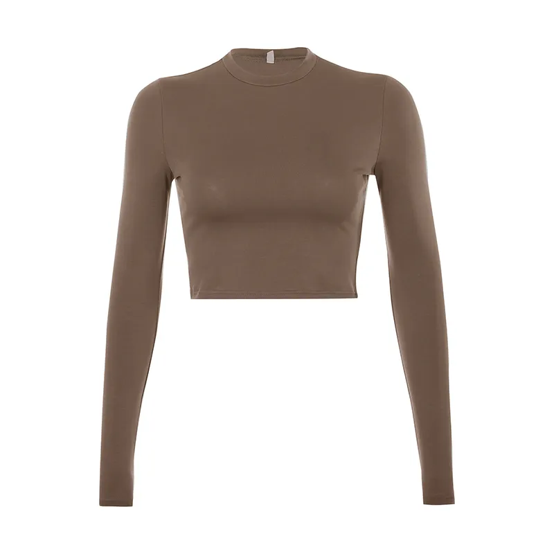 ITZAVIBE★韓国アイドル着用★HIGH NECK CROP T-SHIRTS HEYounGIRL Women's Solid Basic Long Sleeve Crop Top