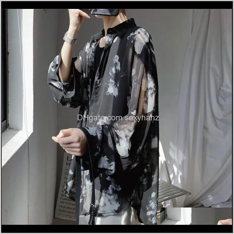 autumn new flower shirt men fashion printed casual shirt men wild hawaiian man streetwear loose long-sleeved shirts male1