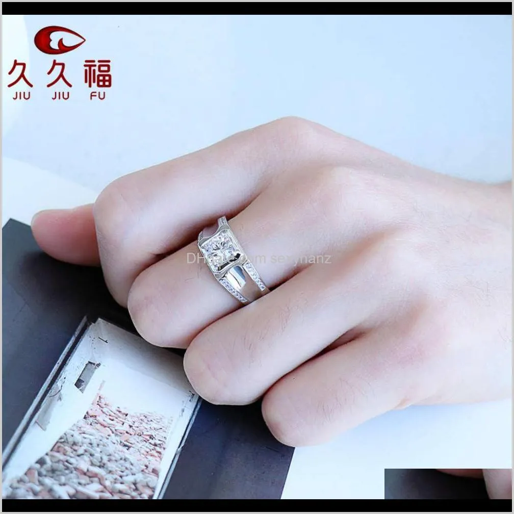 925 sterling silver fashion mosang diamond aggressive luxury double row micro inlaid big men`s ring