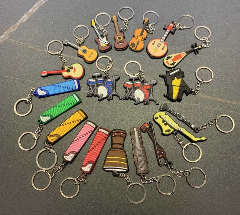 Fashion Classic Guitar Keychain Silicone Key Ring Musical Instruments ...