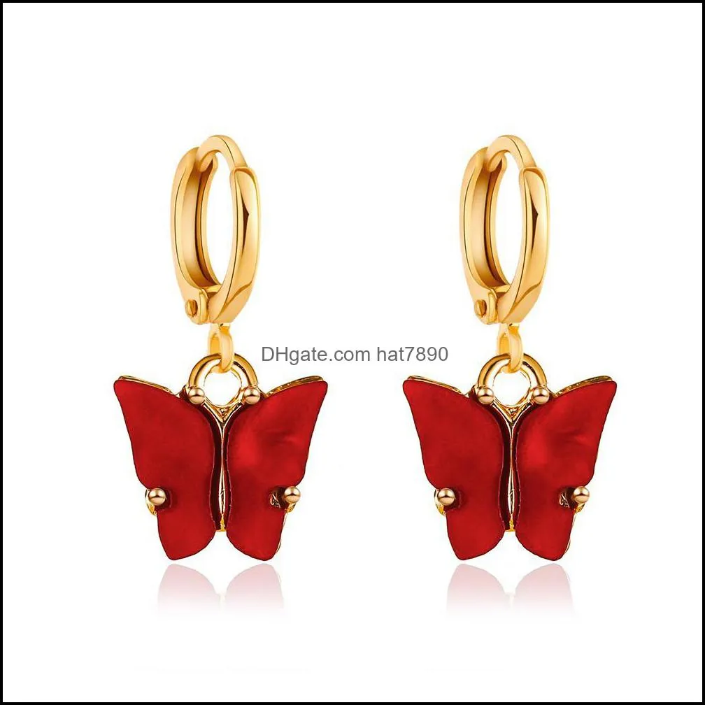 Shiny Crystal Butterfly Hoop Earrings for Women Gold Resin Cute Animals Earrings Women Fashion Statement Jewelry